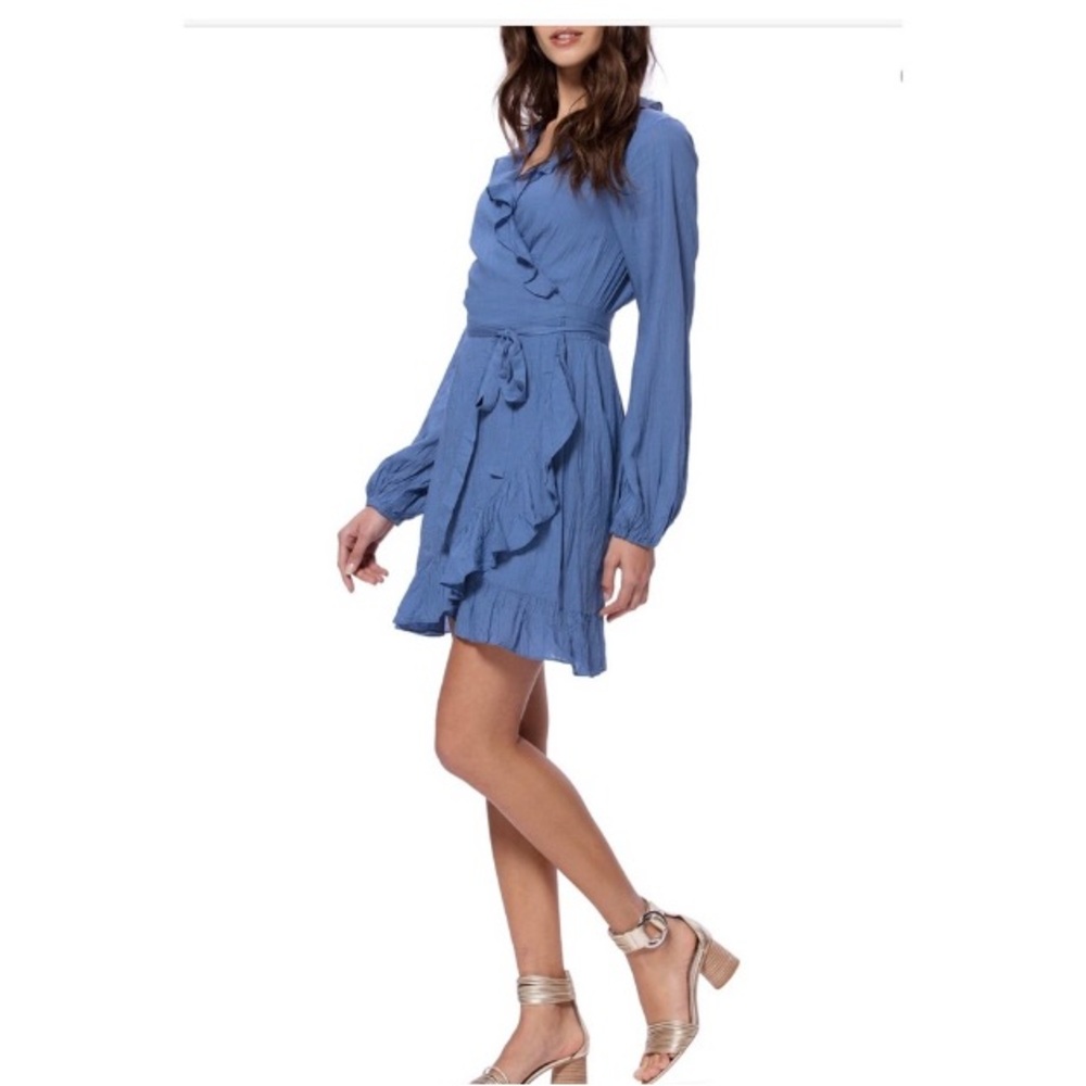 PAIGE Long Sleeve Blue Wrap Dress